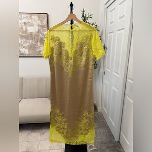 Arrange Beige & Yellow Satin & Lace Dress